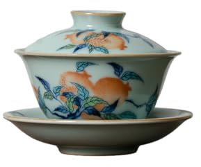 Tianqing Ru Four Longévité Pêche, Bleu et Blanc Ru Porcelaine Ménage Céramique Kung Fu Service à thé - Couleur ancienne Grenade