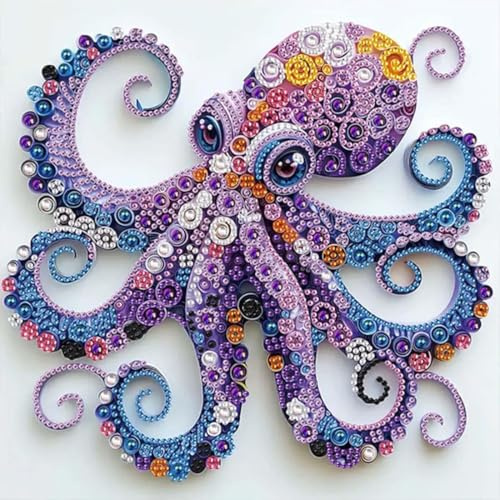 5D Diamant Painting Oktopus–DIY Diamond Painting Tiere Set für Die Kunst der peinture diamant für Anfänger,In Sonderform mit Strasssteinen,Erwachsener Geeignet für die Wanddekoration zu Hause 30x30cm