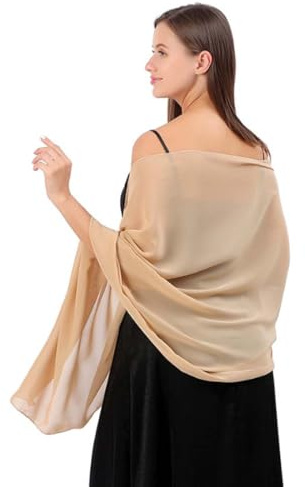 VONJUMA Chales Mujer Bufanda Mujer Chales Y Envolturas Pañuelo Seda Mantón Moda Chal Estolas Fular Boda Fiesta Chiffon Bufanda Champán Oro Regalo Del Día De La Madre