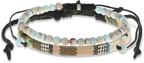 Made by Nami Set Braccialetti Uomo Surfista Nylon Impermeabile Perle Boho Festival Mare