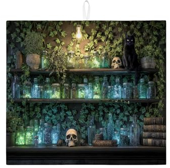 Tapetes góticos de secado de platos para encimera de cocina, tapete absorbente de hiedra verde oscuro, escurridor de platos, almohadilla de secado de microfibra de Halloween para decoración de