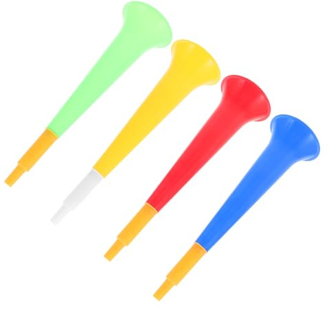 TOBBOMEY 4 piezas Trompetas de Animación para Fútbol Infantil Bocinas Portátiles Colores Surtidos para Fiestas Deportivos Accesorios para Animar Partidos y Cumpleaños
