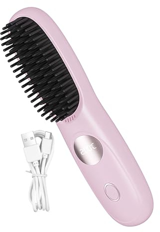 baabeash Cepillo Alisador Portátil | Plancha Para El Pelo Sin Cable Peine Alisador | Peine Térmico Recargable 3 Niveles para Viajes Vacaciones Trayectos Diarios para Mujeres y Hombres