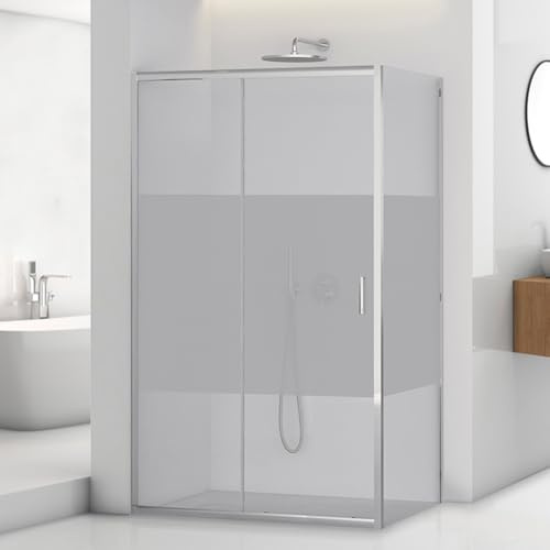 Box Doccia Angolare 80x120 Cm (H 195) Linea Tay Porta Scorrevole Con Lato Fisso Vetro Temperato Serigrafato 5 Mm Profili In Alluminio Cromato