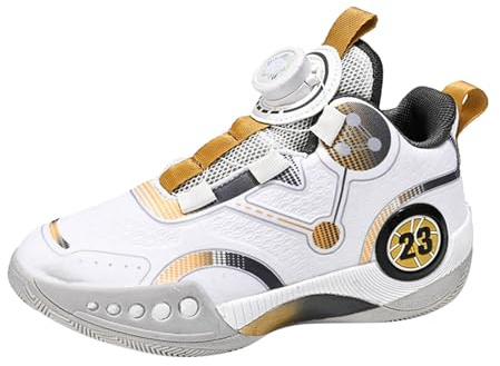 Generisch Chaussures de basket-ball pour garçon - Design 2024 avec boutons rotatifs innovants - Matériau en maille respirante pour les activités sportives, or, 33.5 EU