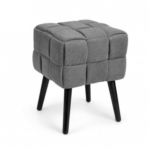 Zedelmaier Sitzhocker Schminktisch Cord Hocker schminktisch Fußhocker Schminkhocker Polsterhocker Ottoman Hocker mit stabilen Holzbeinen für Wohnzimmer SchlafzimmerFlur Grau 36X36X45 cm
