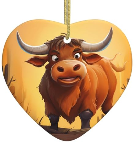 Colgante de corazón de cerámica de Navidad para colgar WHJDPP Easygoing buey impreso, decoración de Navidad para árbol de Navidad, supermercado, hogar
