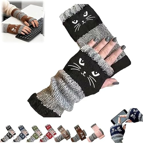 RLEHJN 2 Paar Halb Fingerlose Handschuhe Damen,Gestrickt Pulswärmer Winter Strickhandschuhe Warm Kurzer Halb Handstulpen Handstulpen Armwärmer Stulpen Unisex für Weihnachten/Geburtstagsgeschenk