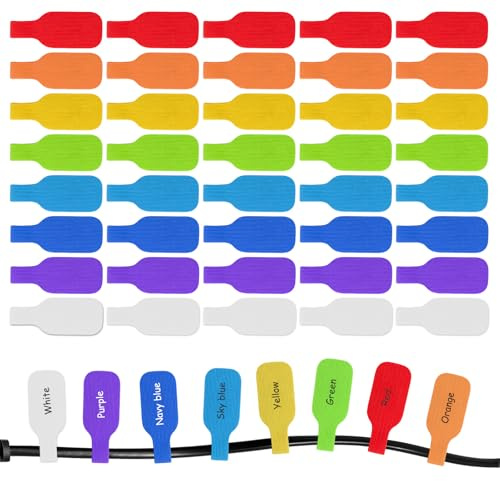 QLK 40 Unids Etiqueta Cable Eléctrico, Etiquetas para Cables, Etiqueta de Cable de Datos para Organizar e Identificar sus Cables 8 Colores