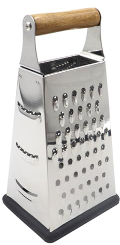 Ludom Râpe en acier inoxydable, 4 côtés avec poignée en bois et base antidérapante pour fromage, légumes, fruits, légumes, gadgets de cuisine
