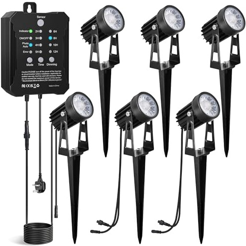 MALORY LED Gartenbeleuchtung 6er Set, 16.5M Gartenleuchten mit Transformator, IP65 Wasserdichter 3000K Strahler Außen Gartenstrahler mit erdspieß für Draußen, Terrasse, Einfahrt