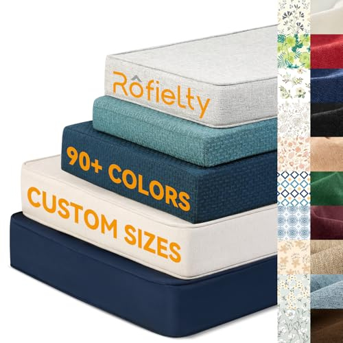 ROFIELTY Bankkissen mit Paspel-Design, Sitzkissen für Veranda-Schaukeln, Fenstersitze, Klavierbänke, verstellbare Raffhalter und rutschfeste Unterseite, individuelle Größe und Farbe,5cm Dicke