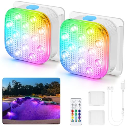 YUEJIDZ Poolbeleuchtung Unterwasser LED Licht mit Fernbedienung, 2 Stück
