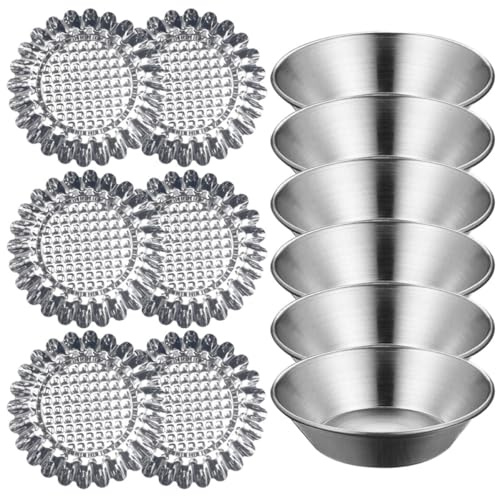 SHINEOFI Moldes para Hornear Reutilizables 20 Piezas Acero Inoxidable 430 y Aluminio, Moldes Grandes Forma Flor y Redondos, Antiarañazos para Tartaletas Huevo, Cupcakes y Pudín