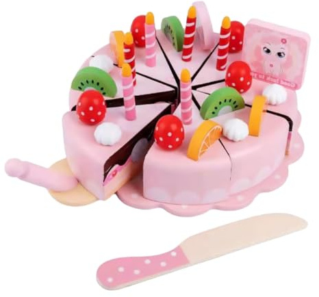 BESPORTBLE Wooden Cake Cutting Set for Pretend Play, Educational Playhouse Plaything with Safe Wooden Material, Suitable for Boys and Kitchen Role Play