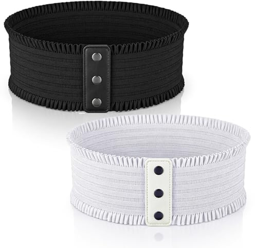 DOPENSPI 2 cinturones elásticos anchos para mujer, cinturón de corsé con botón a presión, cintura ancha, para pantalones, jeans, vestidos, negro y blanco