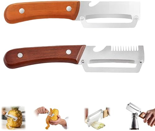 2 Pcs Multifunctional Vegetable Peeler, Wooden Handle with Ergonomic Non-Slip Grip, 2 in 1 Fruit Peeler and Bottle Opener, Best for Potato Apple Carrot and More (Option 3)