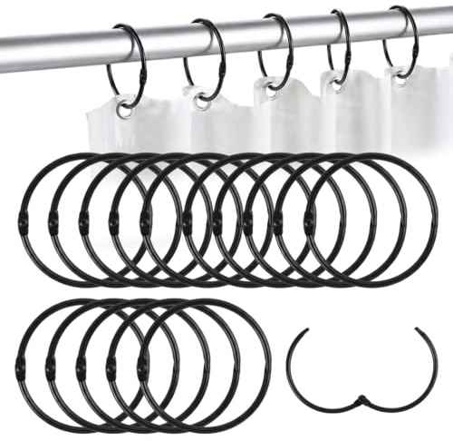 40 Piezas 50mm Anillos de Cortina de Metal, Anillos de Cortina para Abrir, Anillos de Cortina de Ducha, Anillas para Cortinas Abiertas, Anillas Antióxido para Cortinas de Baño, Plateado (Negro)