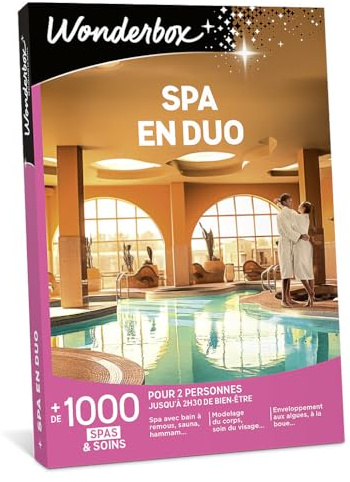 WONDERBOX - Coffret Cadeau - Spa en Duo - pour 2 pers. | 1 activité détente au choix - Plus de 1000 expériences - Massage, exfoliation aux cristaux de sel, enveloppement aux algues