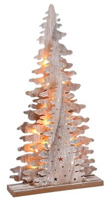 Holz Fensterdeko Tannenbaum 45 cm - Tisch Deko Leuchte mit 15 LED - Weihnachtsdeko
