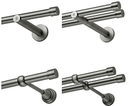 MDEKOR Gardinenstange 360 cm 2-läufig | Vorhangstange für die Wandmontage Silber Grau aus Metall | Gardinenstangenset Ø 19mm | Endkappe