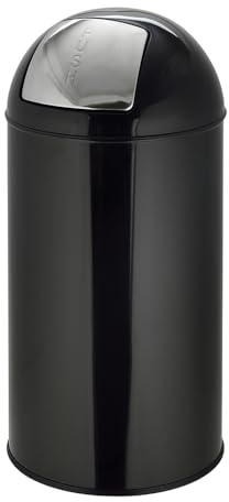 hjh OFFICE 741008 Mülleimer XXL Push 50L Schwarz Retro Abfallsammler mit Push-Klappe