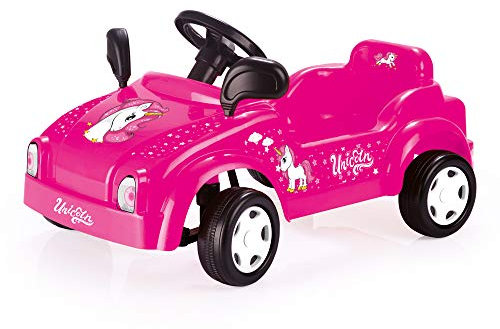 DOLU - Pedalbetriebener Einhorn-Rennwagen mit funktionierender Hupe – Tretauto rosa für Kinder von 3 bis 5 Jahren
