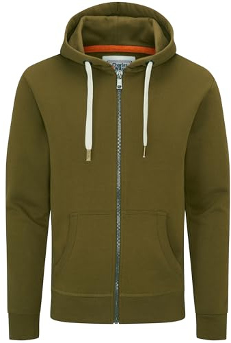Charles Wilson Felpa Original da Uomo con Cappuccio in Misto Cotone con Zip (Medium, Olive (0819))