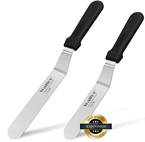 Walfos Icing Spatulas, Stainless Steel Cake Spatula with Sturdy and Durable Handle Cake Decorating Spatula Set of 2 - Multi purpose Use for Home, Kitchen or Bakery (6” & 8”)