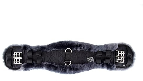 Merauno® - Cinghia per sella in pelliccia di agnello, anatomica (cinghia corta) con forma concava, con pelliccia di agnello naturale, 75 cm, colore: Antracite
