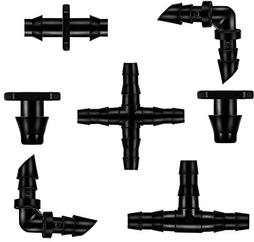 300Stk Bewässerung Anschluss Kit für Schläuche, HOINCO Tropfbewässerungs-Steckverbindungen für 1/4 Zoll Rohr, für Blumentopf Garten Rasen (Winkel,Endstopfen,geradeWiderhaken,T-Stücke,4-Wege-Kupplung)