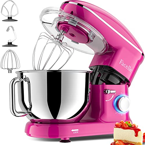 Robot Pâtissier 1500W Facelle Petit électroménager 6,2L,avec Crochet Pétrisseur,Batteur,Fouet à Fil,protection contre les éclaboussures,pour la cuisson,les gâteaux(Pourpre)