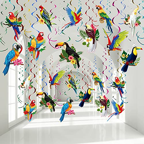 30 Pièces Décoration d'Oiseaux Suspenduede Plafond Tropicale Hawaïenne pour Fête Tiki /de Perroquet Toucan Été Luau Plage Piscine Mariage Anniversaire