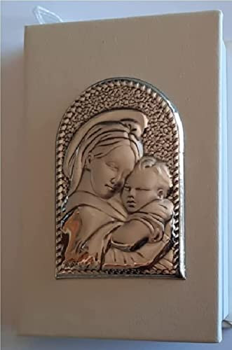 Lot de 5 bonbonnières Vangelo, 6 x 9 cm, première communion, mariage, confirmation, baptême, en simili-cuir, blanc avec plaque en argent 925 %, motif Vierge avec enfant, fabriqué en Italie 3246/1.