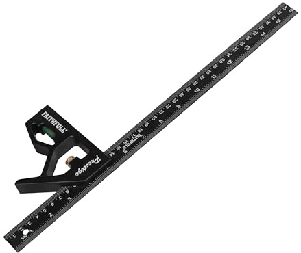 Faithfull Prestige Kombinationswinkel, Schwarz, Aluminium, 400 mm (16 Zoll) – Multifunktionales Mess- und Anreißwerkzeug mit Wasserwaage und Anreißnadel für Holz- und Metallbearbeitung