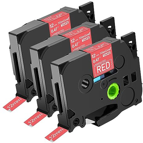 NineLeaf 3 x Kompatibel für Brother P-touch TZe-435 TZe435 TZ-435 TZ435 AZe-435 TZE Schriftband 12mm 0.47'' Weiß auf Rot Laminiert Etikettenband für Ptouch PT-D400VP D400 D600 Beschriftungsgerät