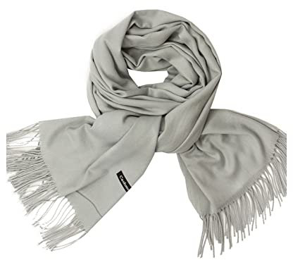 Whoiy Kaschmir Schal Herren Grau, Halstücher Damen Einfarbig mit Quaste Silber 200X70cm Warmer Winterschal-Poncho