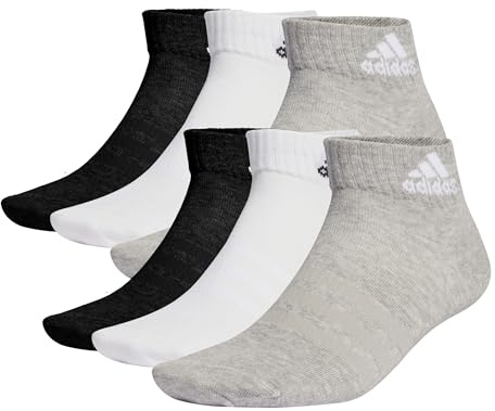 adidas Unisex Thin and Light Sportswear Ankle Socks 6 Pairs, Medium Grey Heather/White/Black, 4.5-6