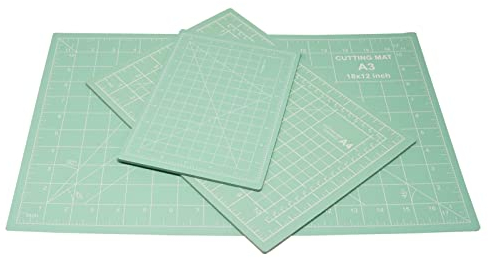MANUFORE 3 Stück Schneidematte Set, A3,A4,A5 Mintgrün schneideunterlage, 5-lagige Bastelmatte Selbstheilend, cm und inch Angabe,Schneideunterlage zum Basteln, Quilten, Nähen und Scrapbooking
