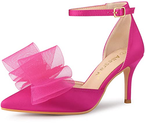 Allegra K Women's Bow Tie Ankle Strap Stiletto High Heels Pumps Hot Pink 8 UK/Label Size 10 US