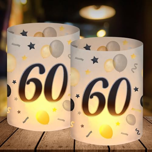 12 Windlicht Tischdeko 60 Geburtstag, Deko 60 Geburtstag Mann Frau, 60 Jahre Happy Birthday Tischdeko, Geeignet für Teelichter oder Kerzen
