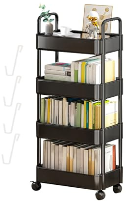 Yajimsa Carro Rodante Utilitario | Carros 3/4 Niveles con Ruedas | Carrito De Almacenamiento De Libros De Biblioteca Rodante | Carrito Multifuncional para Cocina, Baño