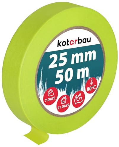 KOTARBAU® Ruban de masquage néon 50 m Ruban crêpé 25 mm pour peintres Vert fluorescent Papier crêpé Fournitures pour peintres