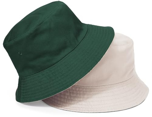 TAGVO fiskarhatt båda sidor bär damer stor solhatt XXL solhatt utomhus unisex 100 % bomull vikbar sommarhatt hinkhatt för huvud 60–66, Armégrön-beige, XL