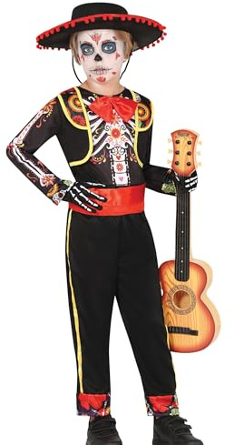 FIESTAS GUIRCA | Costume de Squelette Mariachi Enfant - Veste, Ceinture, Combinaison et Nœud Papillon - Costumes de Jour des Morts, Halloween et Fêtes Mexicaines - Idéal pour Enfants