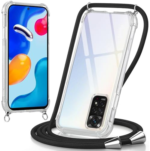 Oelrstfe handyband Hülle mit Band für Xiaomi Redmi Note 11/Note 11S, Handyband zum Umhängen Handy Umhängeband Transparent TPU Stoßfest Silikon Handyhülle mit Kette für Redmi Note 11, Schwarz