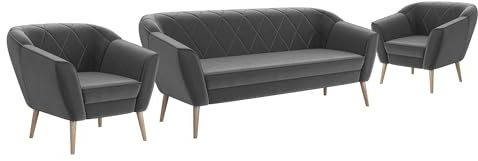 MEBLINI Mini Sofa Set 3-1-1 für Wohnzimmer - Mini Lounge für fünf Personen - Küchensofa - Sofa Klein - Sitzgarnitur - Polstergarnitur - Sofagarnituren - Gisela - 3+1+1 - Dunkelgrau Samt