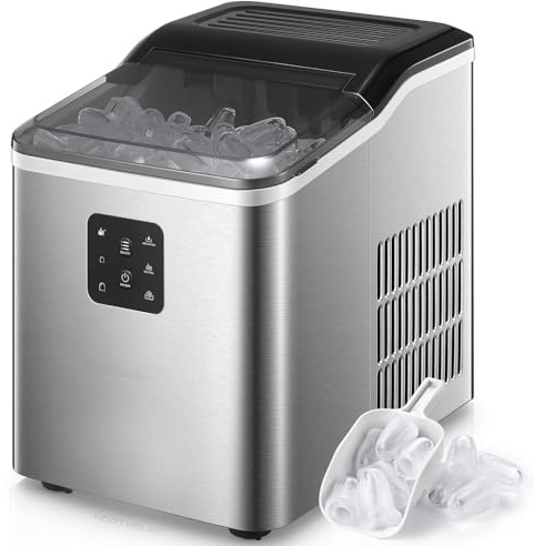 Eiswürfelmaschine mit Griff, 14 kg 24 Stunden, 9 Eiswürfel in 6 Minuten, 2 Größen von Bullet Ice, Eiswürfelbereiter mit Selbstreinigender, Eisschaufel und Korb, Ice Maker für Party, Büro, Wohnmobil
