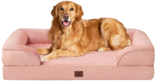 EHEYCIGA Orthopädisches Hundebett Grosse Hunde, 112x81cm, Rosa | Orthopädischer Eierkistenschaum, Waschbarer und Wasserdichte Bezug, Rutschfester Boden, Reversibles Design, Atmungsaktiv