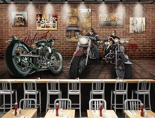 Papier Peint Panoramique Moto Harley Trendy 3D Brick Wall Tableaux Muraux Tapisserie Photo Décoration Murale Salon Chambre 450CM(L)*315CM(H)